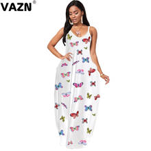 VAZN 2020 Long Dresses arrival Summer Boho V-Neck Sleeveless Party Beach Cartoon Print Maxi Dress Casual Sundress 2024 - buy cheap