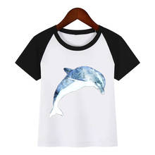 Children Summer T Shirt Human Partner Dolphin Print T-Shirts Boys Girls Cotton Tops Kids Fashion Tshirt 2024 - buy cheap