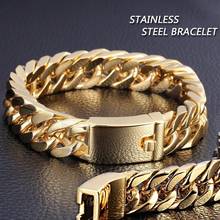 Stainless Steel mens jewellery Simple Gold Steel Cuban Bracelet Retro Men's Hook Bracelet Jewellery Male Hip Hop 2024 - compre barato