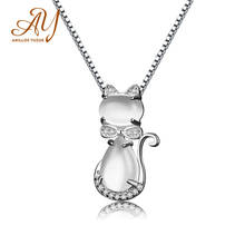 Anillos Yuzuk 925 Silver Rose Quartzs Gem Stone Cat Pendant Necklace For Women Romantic Gemstone Engagement Anniversary Gifts 2024 - buy cheap