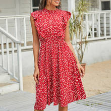 Vestido elegante de gasa con estampado Floral para verano, traje bohemio con volantes, informal, rojo, para playa, 2021 2024 - compra barato