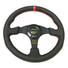 13'' Auto Sports Steering Wheel Red/Yellow Stitching Flat Type Genuine Leather Racing Steering Wheel 330mm Universal 2024 - buy cheap