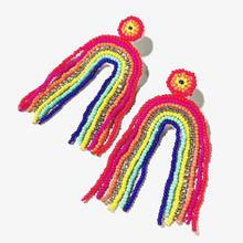 Manilai arco-íris frisado tassel brincos para mulher artesanal boho jóias multicolorido contas longas brincos de declaração étnica acessórios 2024 - compre barato
