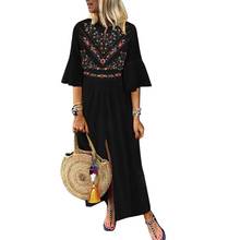 Женское этническое платье-макси с V-образным вырезом и цветочным принтом 2024 - купить недорого