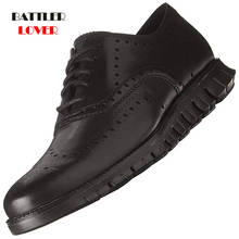 Men Carved Flat Casual Dress Shoes Leather Soft Bottom Lace Up Brogue Driving Footwear for Male Nonslip Outdoor Chaussure Homme 2024 - купить недорого