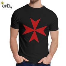 Camiseta masculina de algodão, boa maltese cross cavaleiros templar holy grail, camiseta com estampa gráfica macia, gola em o 2024 - compre barato