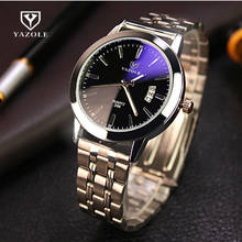 2020 Роскошные мужские часы бренда YAZOLE мужские Автоматическая Дата кварцевые часы синие стеклянные полностью Стальные наручные часы светящиеся мужские часы Reloj Hombre 2024 - купить недорого