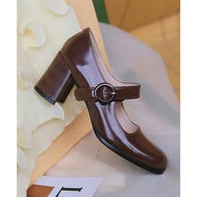 MORDOAN Genuine Cow Leather Mary Jane Shoes For Women High Heels Women Square Toe Thick Heels Pumps Concise Spring 2021 New 2024 - buy cheap