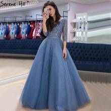 Blue V-neck Sexy Ball Gowns Evening Dresses 2021 Crystal Sparkle Tulle Formal Dress Design Serene Hill LA70481 2024 - buy cheap