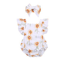 FOCUSNORM 0-24M Lovely Infant Baby Girls Bodysuits Sunflowers Print Ruffles Short Sleeve Backless Jumpsuits 2024 - buy cheap