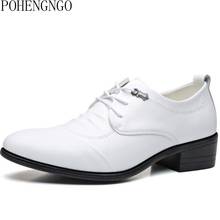 Zapatos Oxford blancos para hombre, calzado de vestir de piel auténtica, con tacón oculto, para boda, 6cm 2024 - compra barato