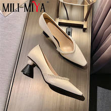 MILI-MIYA-zapatos de tacón de piel auténtica para mujer, calzado de fiesta con punta estrecha y perlas, para primavera y otoño 2024 - compra barato