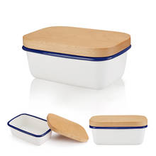 Caixa de cerâmica estilo nórdico para manteiga, prato para manter fresco, cozinha, manteiga, queijo, recipiente de vedação, caixa de armazenamento com madeira 2024 - compre barato