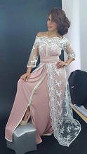 Elegante muçulmano vestidos de noite a linha 3/4 mangas apliques rendas dubai arábia saudita longo vestido de noite baile 2024 - compre barato