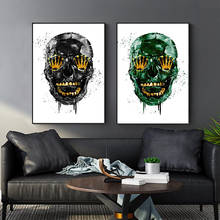 Carteles e impresiones de lujo de calavera abstracta verde y negra, Cuadros de decoración en lienzo, imágenes de pared para decoración de la pared del hogar de la sala de estar 2024 - compra barato