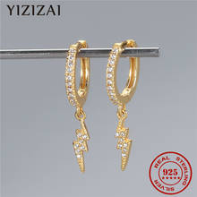 YIZIZAI-pendientes de aro de plata esterlina 925 auténtica para mujer, aretes de circonita con cristal de doble rayo, joyería Punk Rock 2024 - compra barato