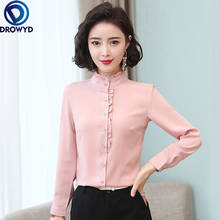 Mulheres coreano blusas chiffon blusa feminina camisa de manga longa mulher vintage babados camisas topos mulher rosa vermelho blusa camisas 3xl 2024 - compre barato
