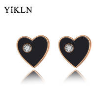 YiKLN Titanium Stainless Steel Black Acrylic Heart Wedding Earrings For Women Fashion CZ Crystal Stud Earrings Jewelry YE19252 2024 - buy cheap