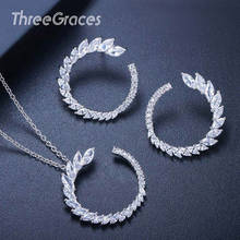 ThreeGraces-Conjunto de joyería de verano de moda para mujer, conjunto de pendientes de Hoja Redonda de cristal de circonita cúbica blanca, collar para mujer, regalo JS070 2024 - compra barato