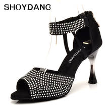 Black Rhinestones Latin Dance Shoes Ladies High-heeled Soft Bottom Ballroom Dance Shoes Red indoor Party Performance Dance Shoes 2024 - buy cheap