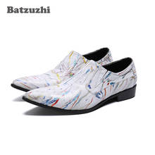 Batzuzhi sapatos masculinos formais de couro, sapatos de ponta fina vintage de metal com ponta fina para festa, sapatos masculinos de luxo 2024 - compre barato