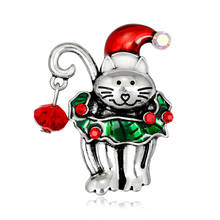 Enamel Christmas Ornament Cat Brooch Retro Red Hat Lovely Kitten Brooch Pins Women Men Kids Party Banquet Corsage Jewelry AL402 2024 - buy cheap