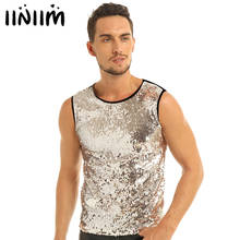 Mens Summer Sleeveless Crew Neck Sequin Slim Fitted Vest Tank Top Tee T-shirts Clubwear Men's Fashion Performance Tops Costumes 2024 - buy cheap