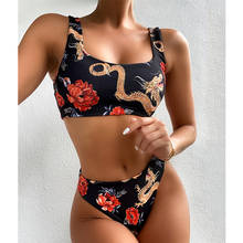 Sexy Retro High Waist Bikini Set 2020 Dragon Print Swimsuit Women Bandeau Swimwear Swimming Bathing Suit New Two Pieces Biquini 2024 - buy cheap