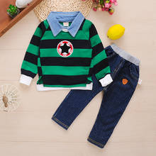 children boys clothing set spring autumn fashion cotton striped tops+denim pants 2pcs kids boys tracksuit for 1-2-3-4Y 2024 - buy cheap