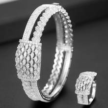 GODKI 2019 encantos populares 2 uds. Conjuntos de joyas de bambú Dubai brazalete/anillo de Zirconia cúbica para mujeres marca conjuntos de joyas de boda nigeriana 2024 - compra barato
