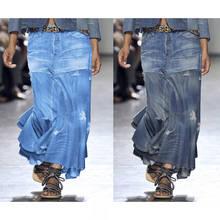 Юбка-макси Lugentolo женская с асимметричным подолом, модная однотонная Асимметричная джинсовая юбка с дырками и высокой талией, большие размеры, на осень 2024 - купить недорого