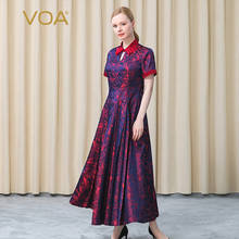 VOA 23m/m Silk Women Fashion Clothing Yarn-dyed Jacquard Hollow One Button with Middle Waist and Long Pleats Party Dress AE768 2024 - buy cheap
