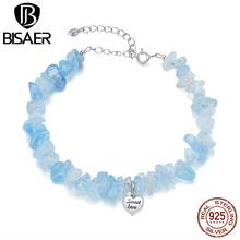 BISAER Blue Crystal Bracelets 925 Sterling Silver Bangles Heart-Shaped Bracelets For Women Fine Jewelry Gift ECB204 2024 - buy cheap