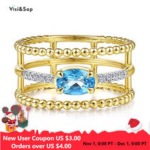 Visisavia-Anillo de lujo con diseño geométrico para mujer, sortija fina de zirconia azul claro, Color dorado, joyería a la moda, B2336 2024 - compra barato