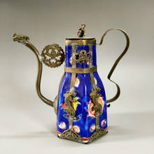 Exquisite Chinese Antique home decorative Blue Porcelain Teapot  Inlaid with Tibetan Silver Animal Stautes No.2 2024 - buy cheap