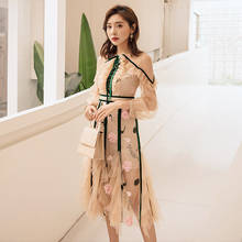 YIGELILA New Arrivals Fashion Women Dress O-neck Full Sleeves Embroidery Dress A-line Lantern Sleeves Mid-calf Dress 65408 2024 - buy cheap