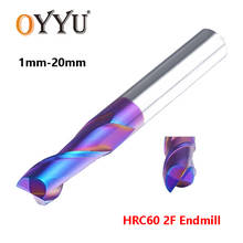 OYYU HRC60 Blue Nanometer Coated End Mill 2 Flute Tungsten Steel Solid Carbide Router Bit CNC 1mm 2mm 4mm End Milling 2024 - buy cheap