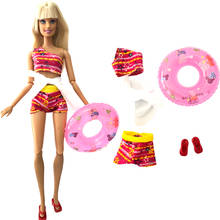 NK Doll Swimwear Beach Bathing Clothes Lovely Bikini Swimsuit + Swimming Buoy Lifebelt Ring +Shoes for Barbie Doll Girl Toy 7X 2024 - buy cheap