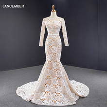 j67057 jancember mermaid dresses for women 2020 o neck full sleeve appliques lace long evening dress with train robe de soirée 2024 - buy cheap