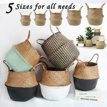 Foldable Natural Seaweed Woven Straw Basket Storage Pot Garden Flower Vase Hanging Picnic Basket Storage Basket Home Decor 2024 - buy cheap