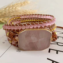 Retro Natural Powder Crystal Bracelet Natural Stone Bracelet 5 Wraps Bracelet Handmade Boho Pink Bracelet for Women Bracelet 2024 - buy cheap