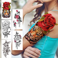 Временные татуировки для женщин и девушек, акварельные красные 3D татуировки с изображением розы, тигра, искусственная птица, змея, цветов, наклейки для боди-арта 2024 - купить недорого