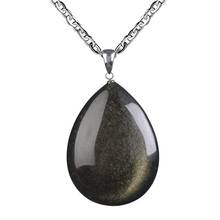 Top Natural Gold Obsidian Pendant Necklace For Women Men Crystal Water Drop Beads Luck Wealth Stone Silver Chains Jewelry AAAAA 2024 - buy cheap