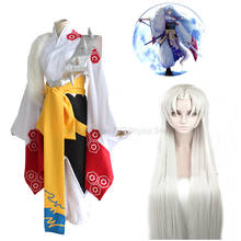 Disfraz de Anime japonés Inuyasha Sesshomaru, máscara, Kimono, peluca, estilo de pelo, disfraces, pelucas plateadas, fiesta de Halloween 2024 - compra barato