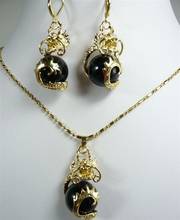 Free shipping Beautiful Black jade Dragon Pendant Necklace Earring set 2024 - buy cheap