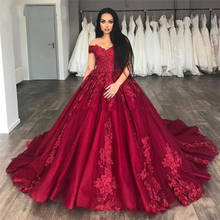 Charming  Off the Shoulder Burgundy Wedding  Bridal Dresses Court Train Satin Lace Appliques African Colourful  Gowns 2024 - buy cheap
