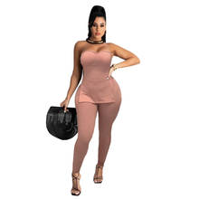 Casual Knitted Rib Solid 2 Piece Set Women Sexy Off the Shoulder Slit Tube Top + Leggings Bodycon Club wear Two Piece Set Outfit 2024 - buy cheap