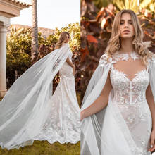 2020 New Wedding Cape Appliques Lace White Ivory Tulle Bridal Bolero Jackets Custom Made Floor Length Long Top Wedding Wrap 2024 - buy cheap