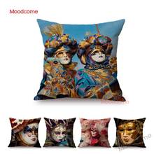 Home Decorative Sofa Throw Pillow Case European Luxury Art Venice Carnival Mask Gold Pink Party Decor Cotton Linen Cushion Cover 2024 - buy cheap