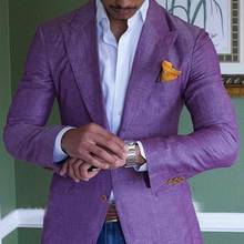 Purple Men's Linen Summer Beach Jacket Suits Slim Fit Suits For Men Tuxedo Groom Suits For Men Wedding Groomsman 1 Jacket Only 2024 - buy cheap